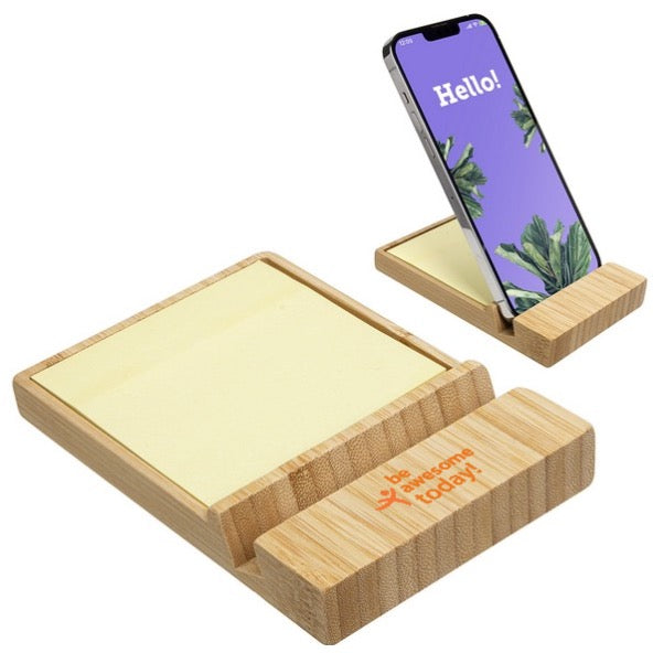 Bamboo Sticky Note Dispenser with Phone Holder