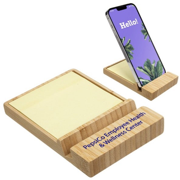 Bamboo Sticky Note Dispenser with Phone Holder