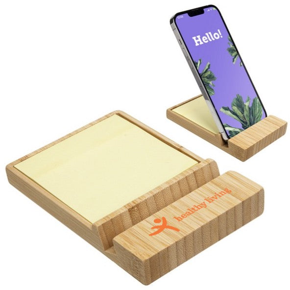 Bamboo Sticky Note Dispenser with Phone Holder