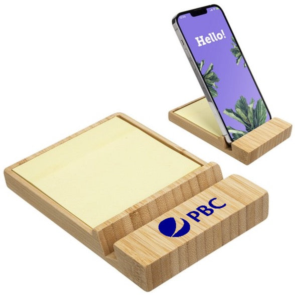 Bamboo Sticky Note Dispenser with Phone Holder