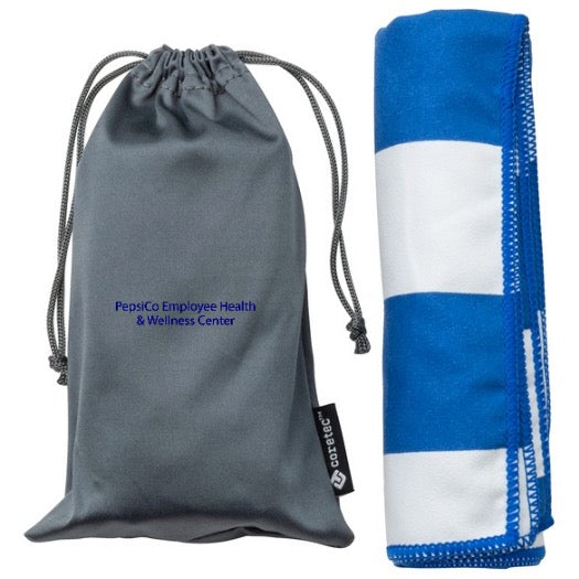 Striped Microfiber Sports Towel with Carrying Pouch
