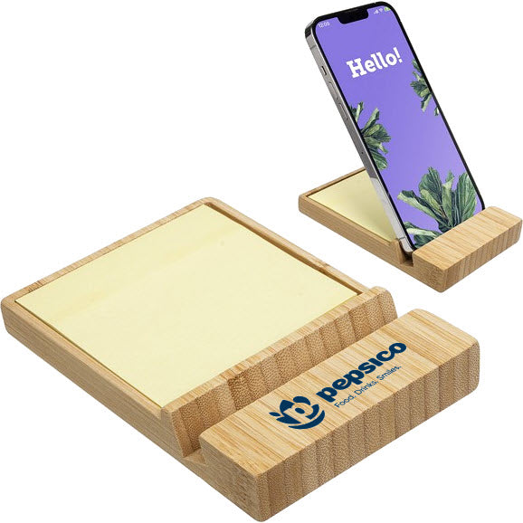 Bamboo Sticky Note Dispenser with Phone Holder